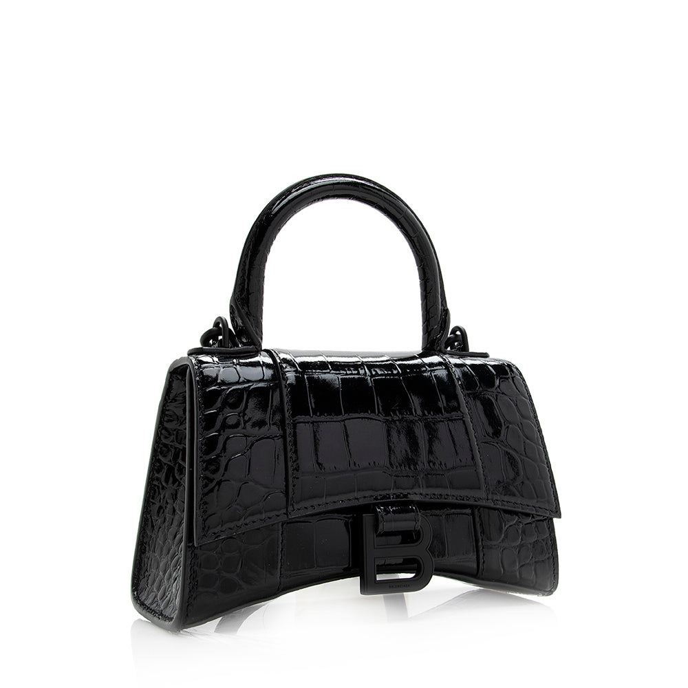 Luxury Balenciaga Trending 2025 Shiny Croc Embossed Calfskin Hourglass XS Satchel (SHF-20783)