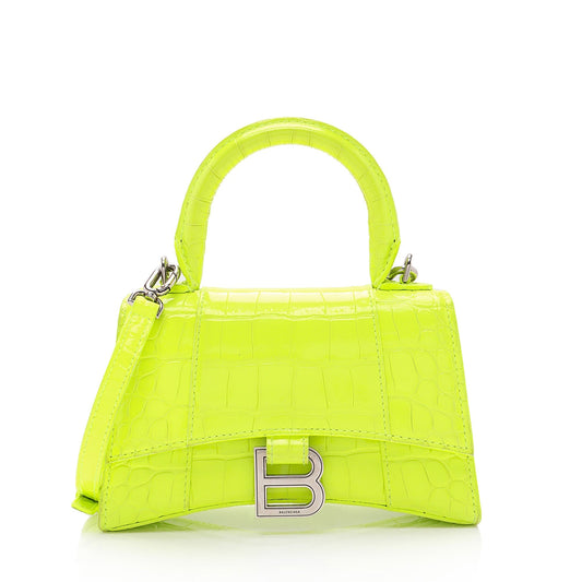 Luxury Balenciaga Trending 2025 Shiny Croc Embossed Calfskin Hourglass XS Top Handle (SHF-vSVXrb)