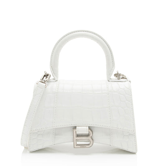 Luxury Balenciaga Trending 2025 Shiny Croc Embossed Calfskin Hourglass XS Top Handle (SHF-phP4Bs)