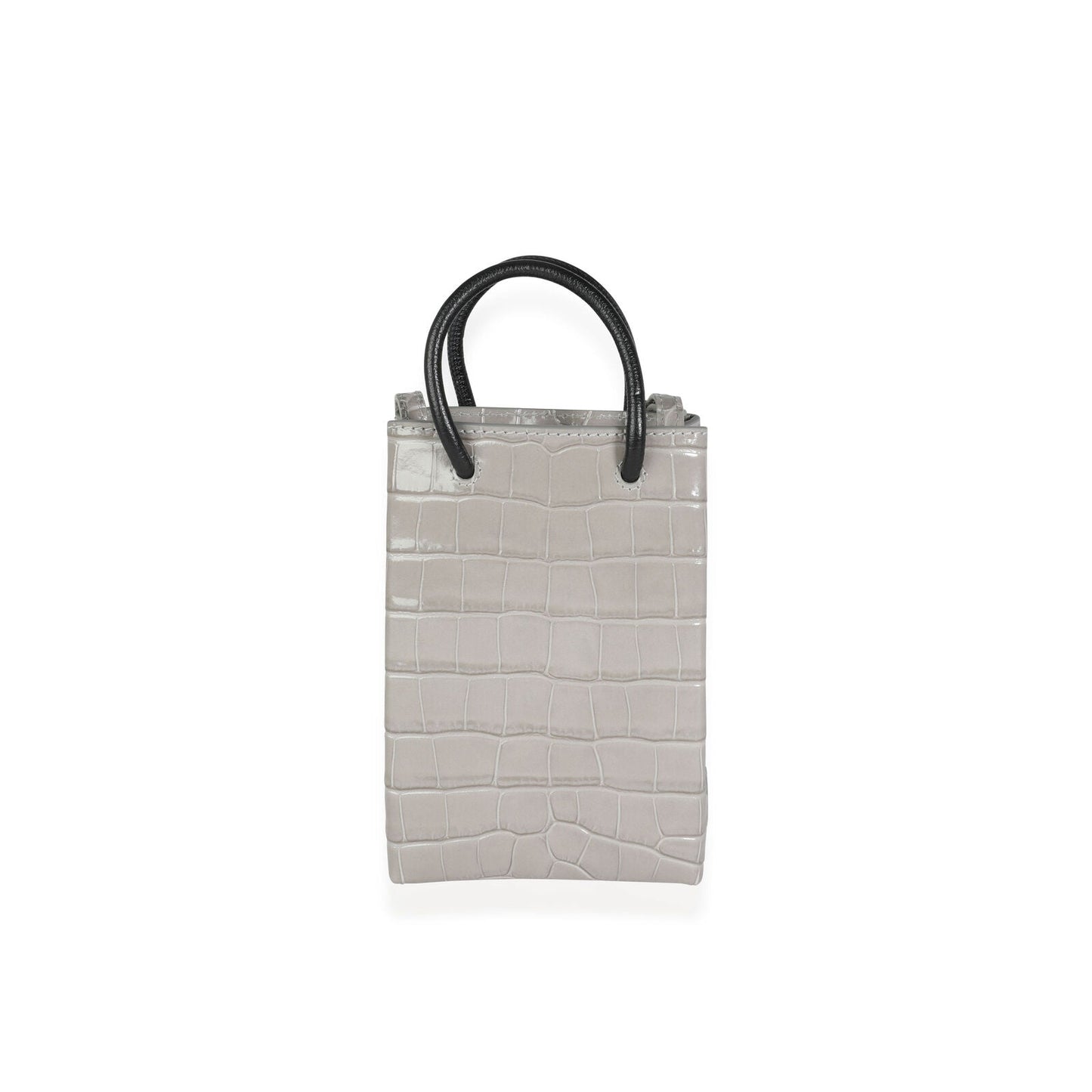 BALENCIAGA STEEL GREY CROC-EMBOSSED  SHOPPING PHONE HOLDER BAG