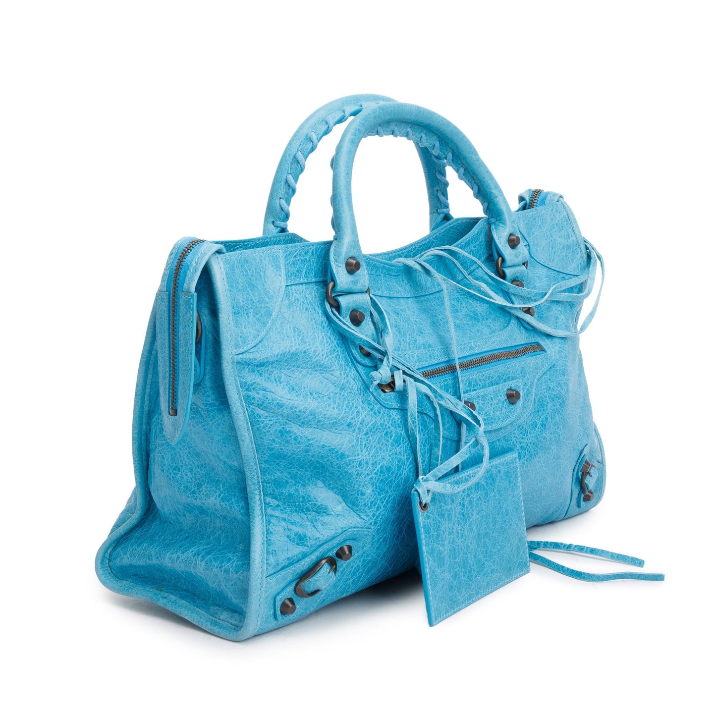 Balenciaga Teal Agneau Leather Motocross Classic City Bag