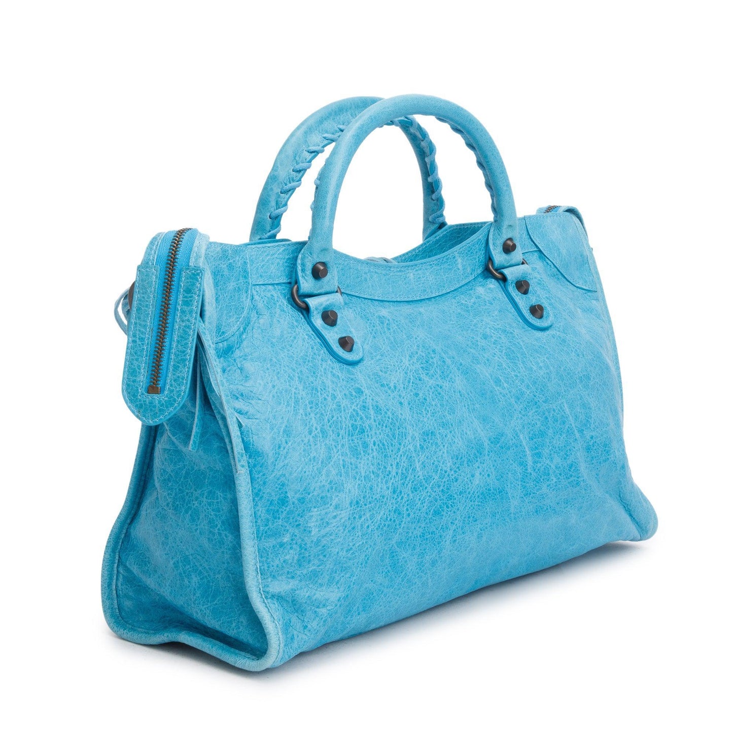 Balenciaga Teal Agneau Leather Motocross Classic City Bag