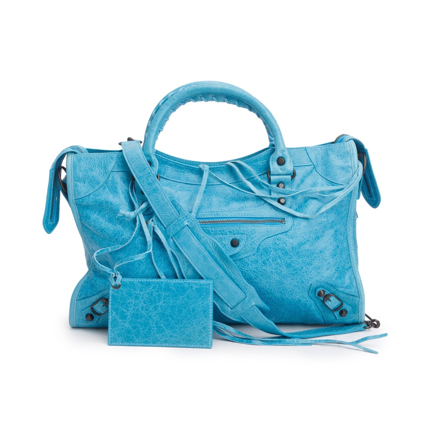 Balenciaga Teal Agneau Leather Motocross Classic City Bag