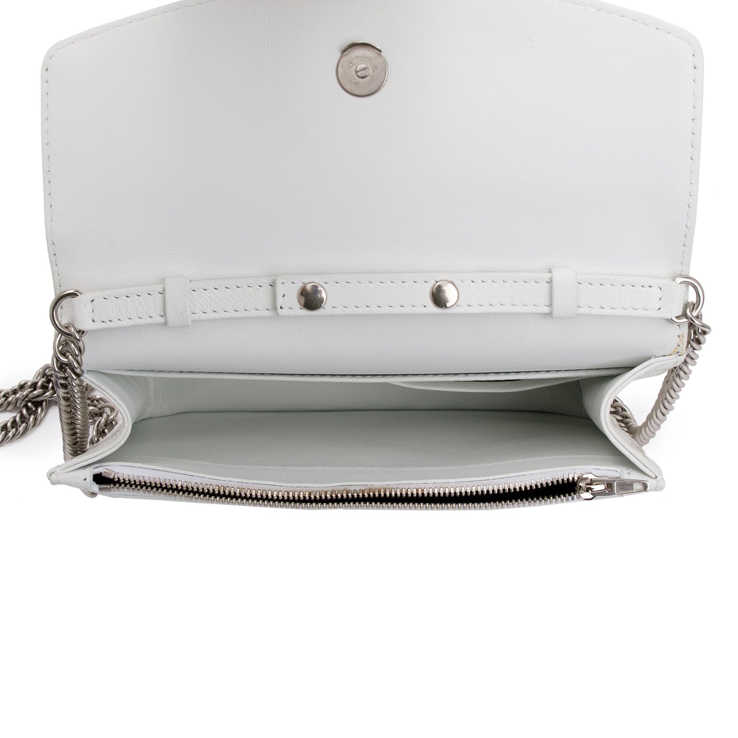 Balenciaga White Calfskin Leather BB Wallet on Chain