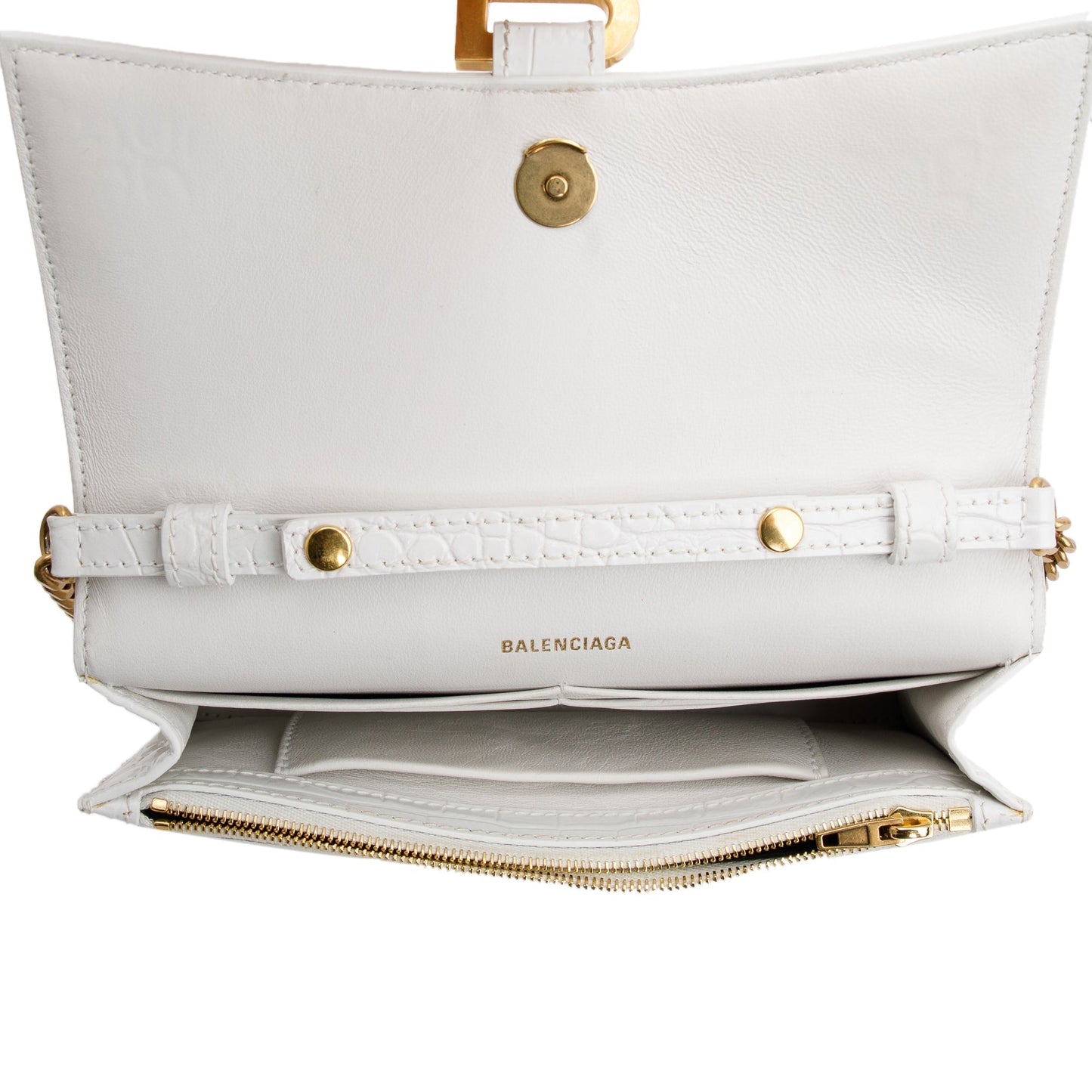 Balenciaga White Croc Embossed Hourglass Wallet on Chain