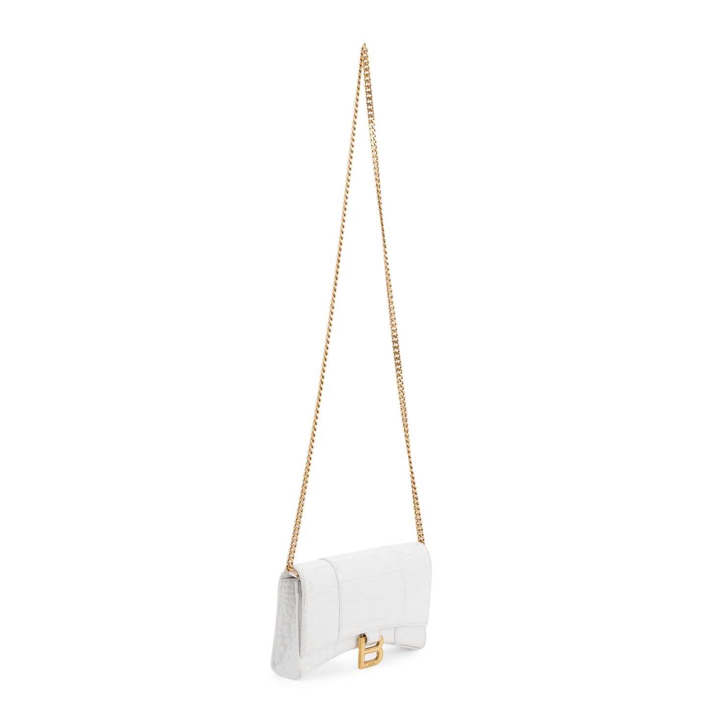 Balenciaga White Crocodile Embossed Hourglass Wallet on Chain