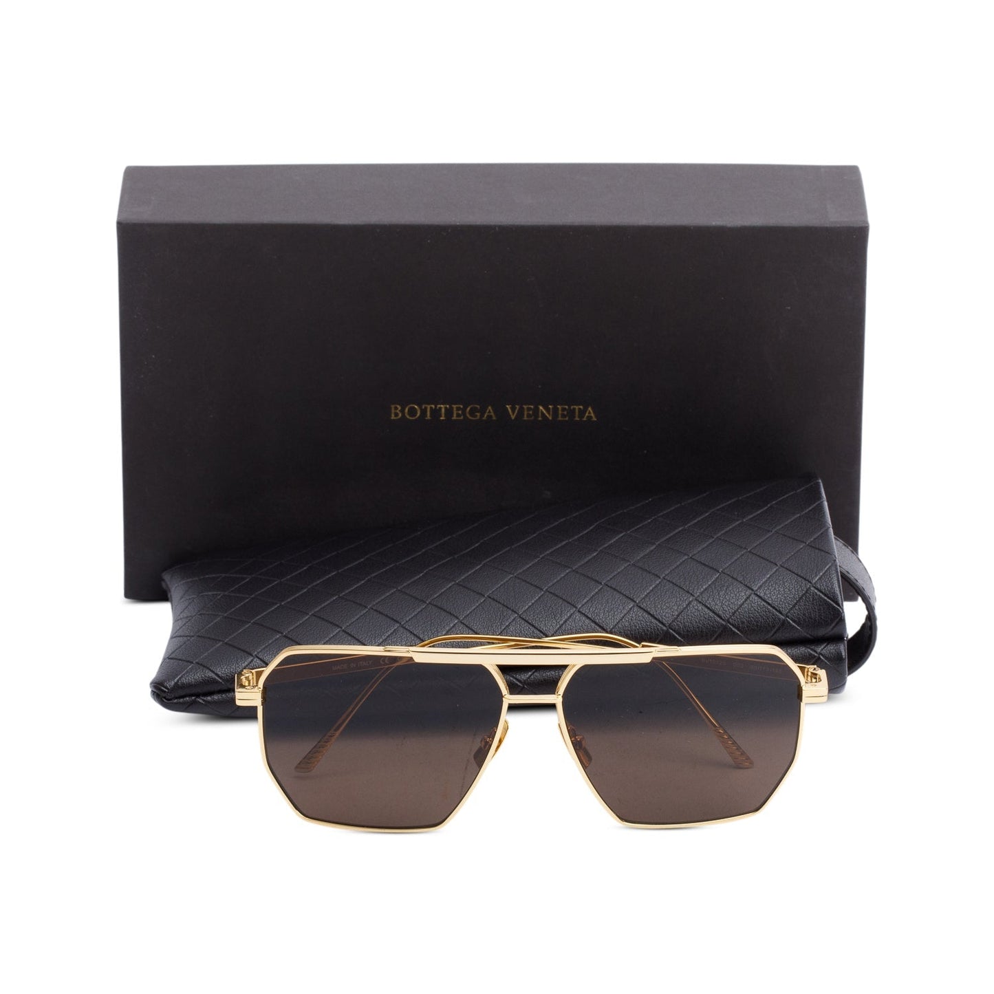 Bottega Veneta BV1012S Gold Tone Metal Aviator Sunglasses