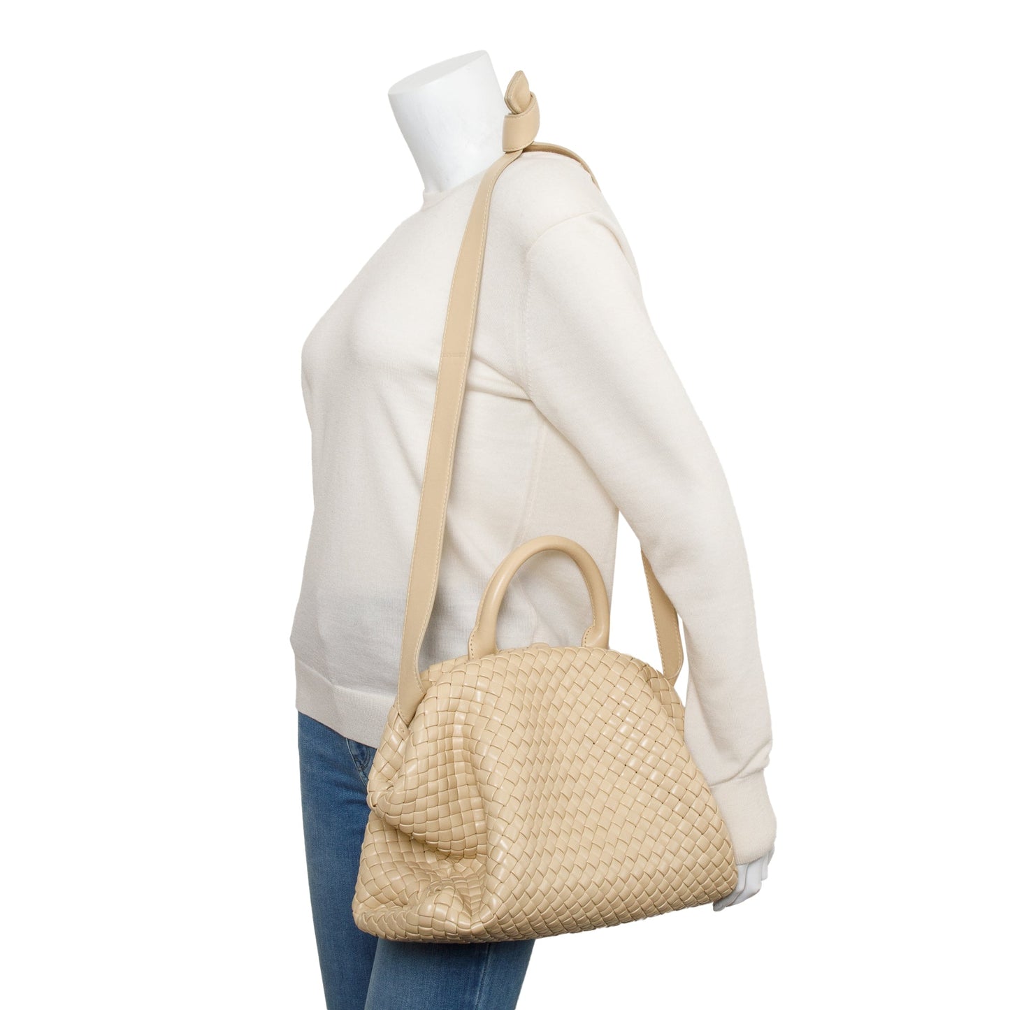 Bottega Veneta Beige Intrecciato Weave Padded Medium The Handle Bag