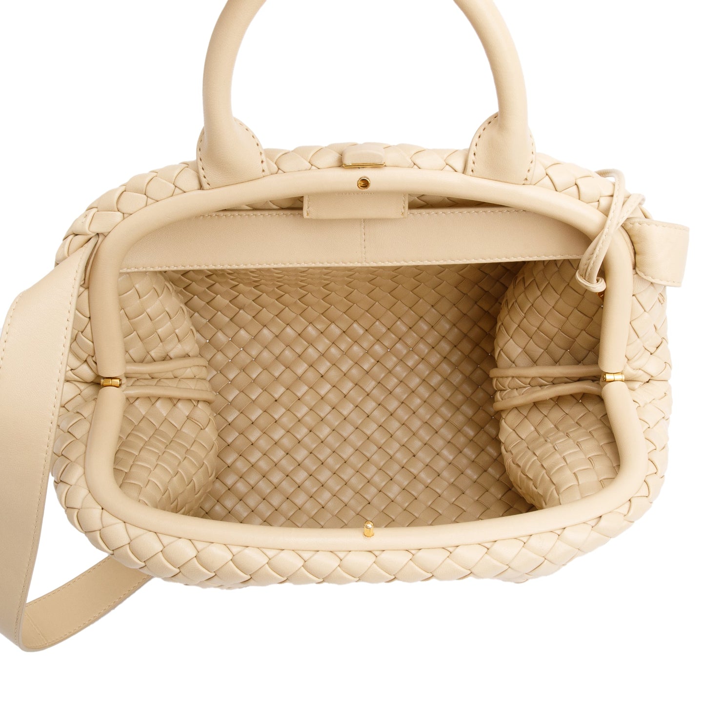 Bottega Veneta Beige Intrecciato Weave Padded Medium The Handle Bag