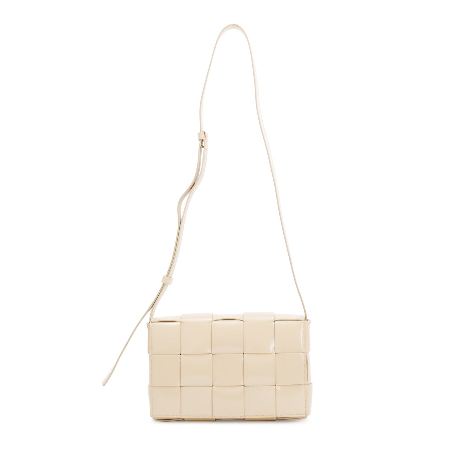 Bottega Veneta Beige Patent Leather Intrecciato Cassette Bag