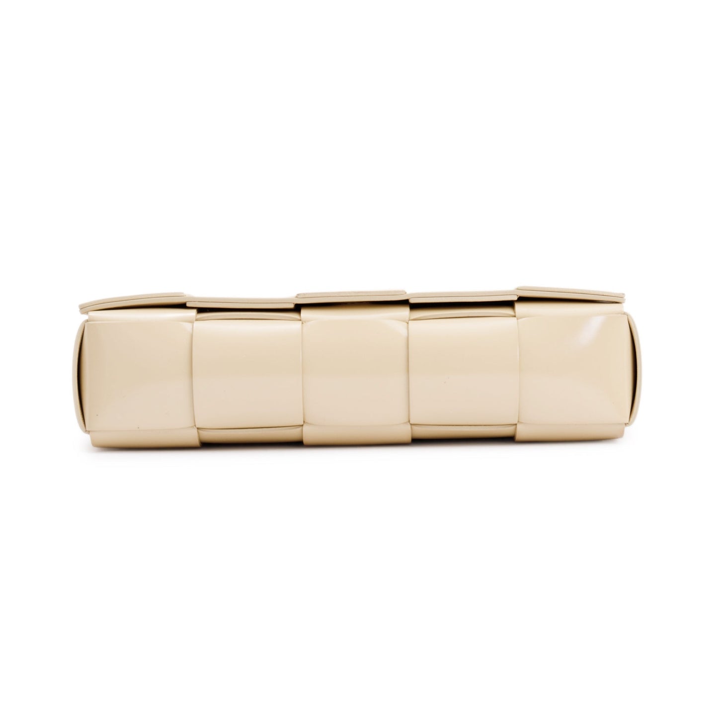 Bottega Veneta Beige Patent Leather Intrecciato Cassette Bag