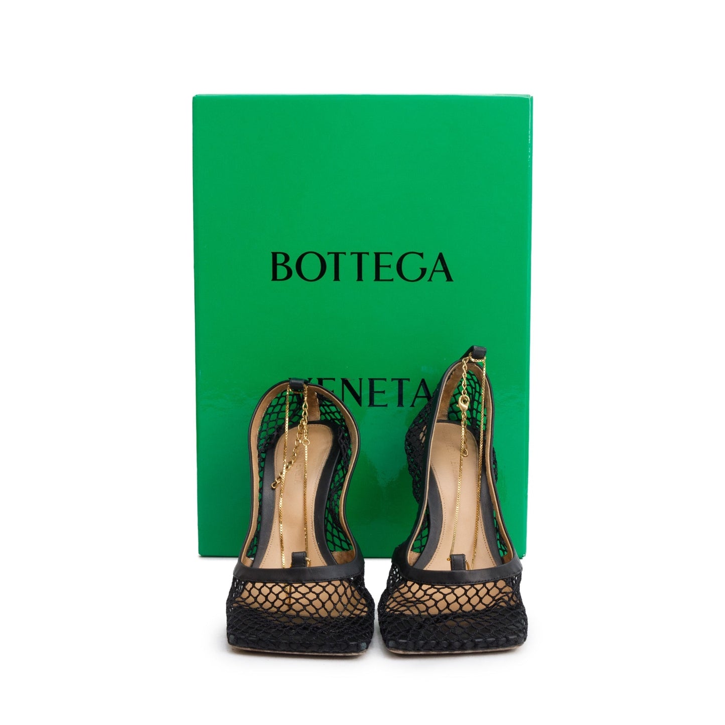 Bottega Veneta Black Nappa Mesh Stretch Chain Link Pumps, Size 39