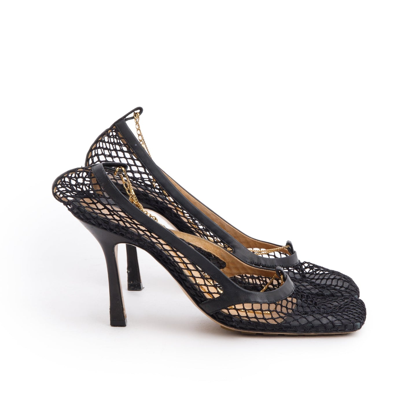 Bottega Veneta Black Nappa Mesh Stretch Chain Link Pumps, Size 39