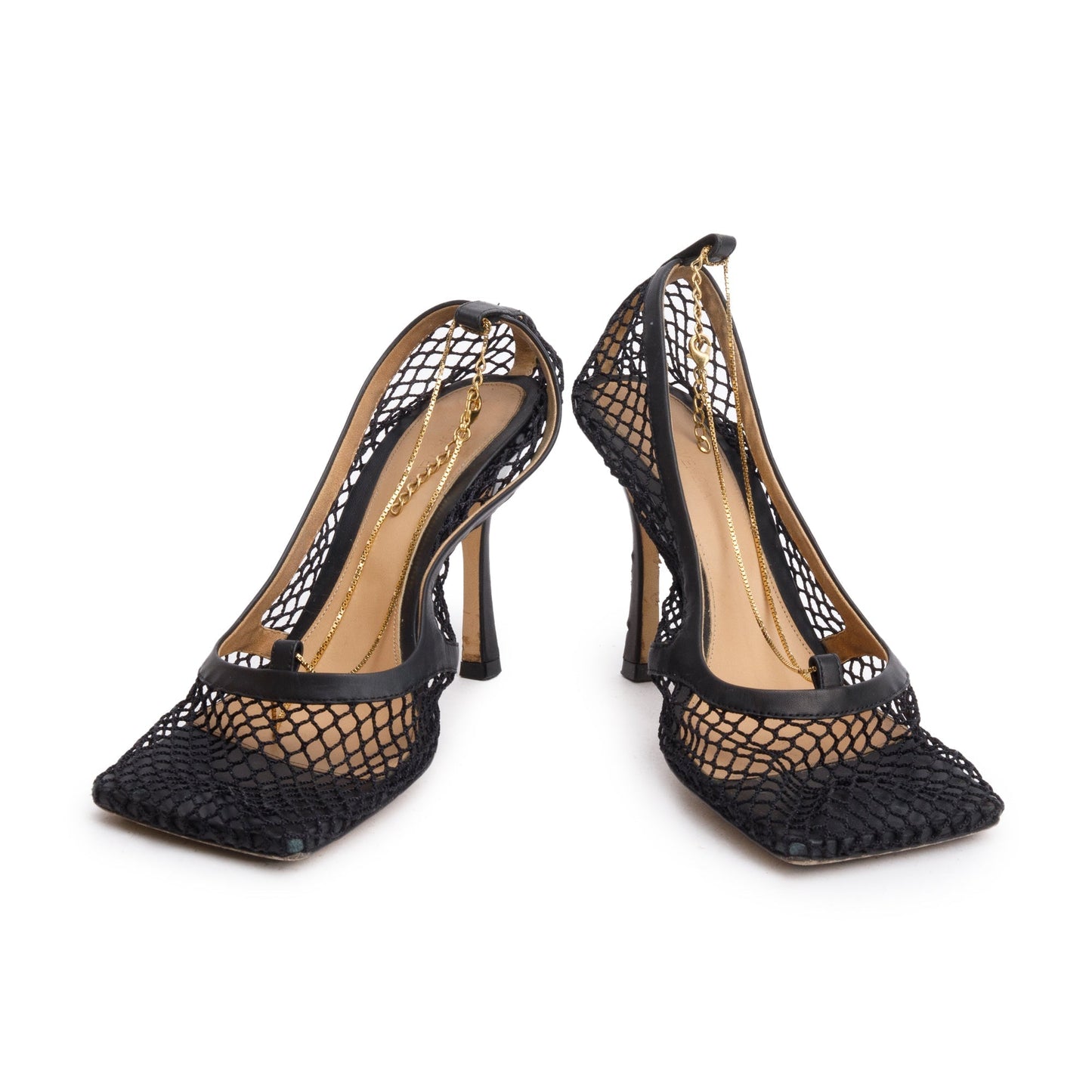 Bottega Veneta Black Nappa Mesh Stretch Chain Link Pumps, Size 39
