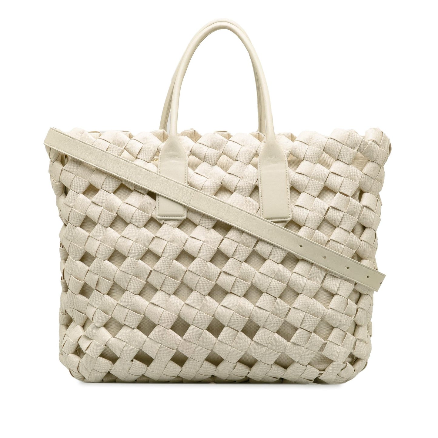 Luxury Bottega Veneta Canvas Window Woven Satchel (SHG-7SHWpr)