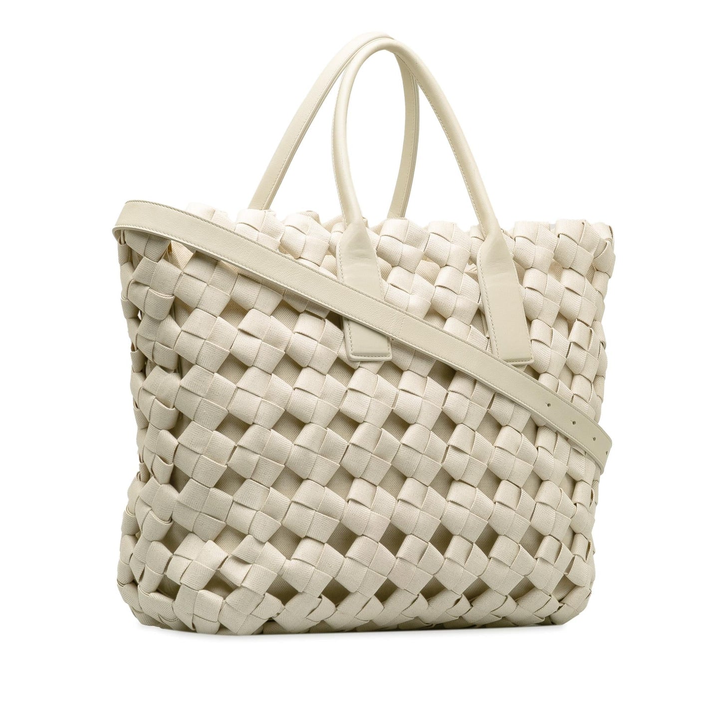 Luxury Bottega Veneta Canvas Window Woven Satchel (SHG-7SHWpr)