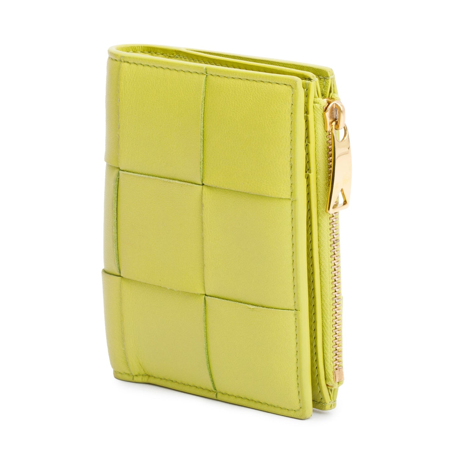 Bottega Veneta Green Intrecciato Calfskin Leather Small Cassette Bi-Fold Zip Wallet