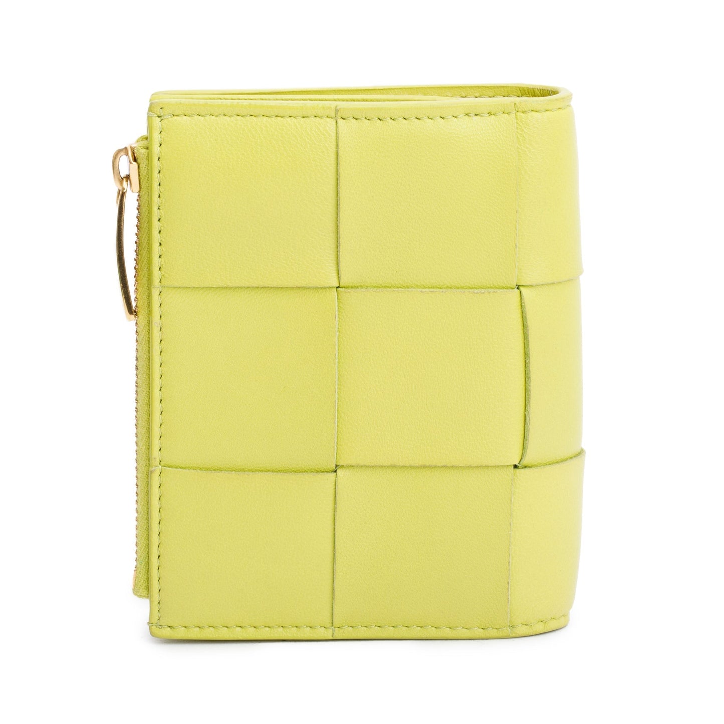 Bottega Veneta Green Intrecciato Calfskin Leather Small Cassette Bi-Fold Zip Wallet