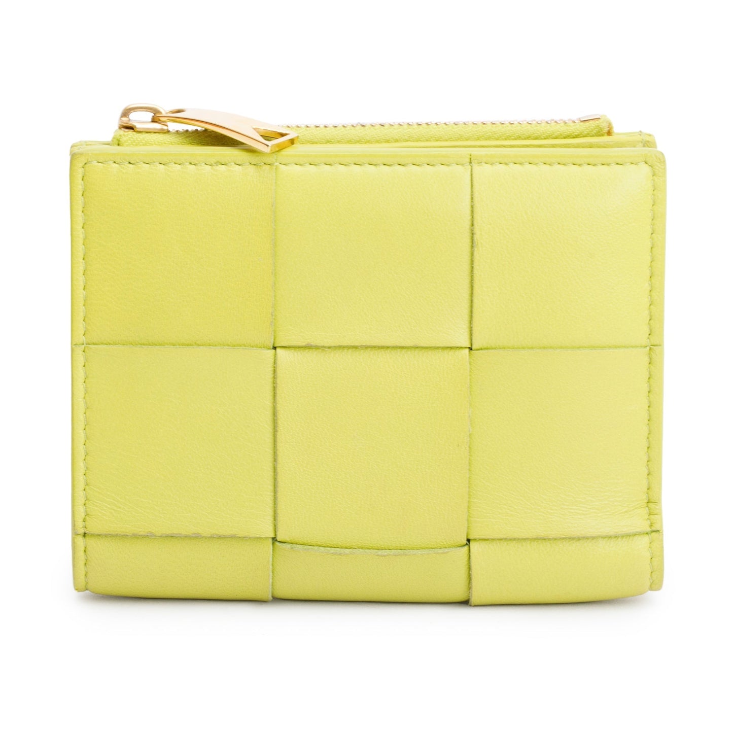 Bottega Veneta Green Intrecciato Calfskin Leather Small Cassette Bi-Fold Zip Wallet