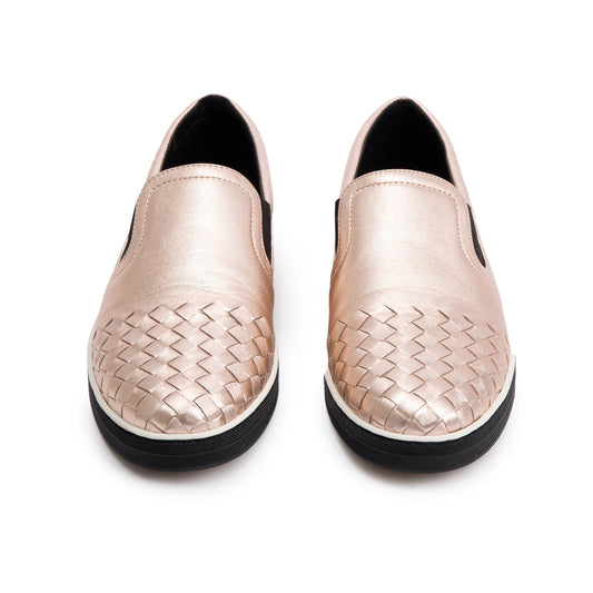 Bottega Veneta Metallic Pink Nappa Intrecciato Leather Slip On Sneakers, Size 39