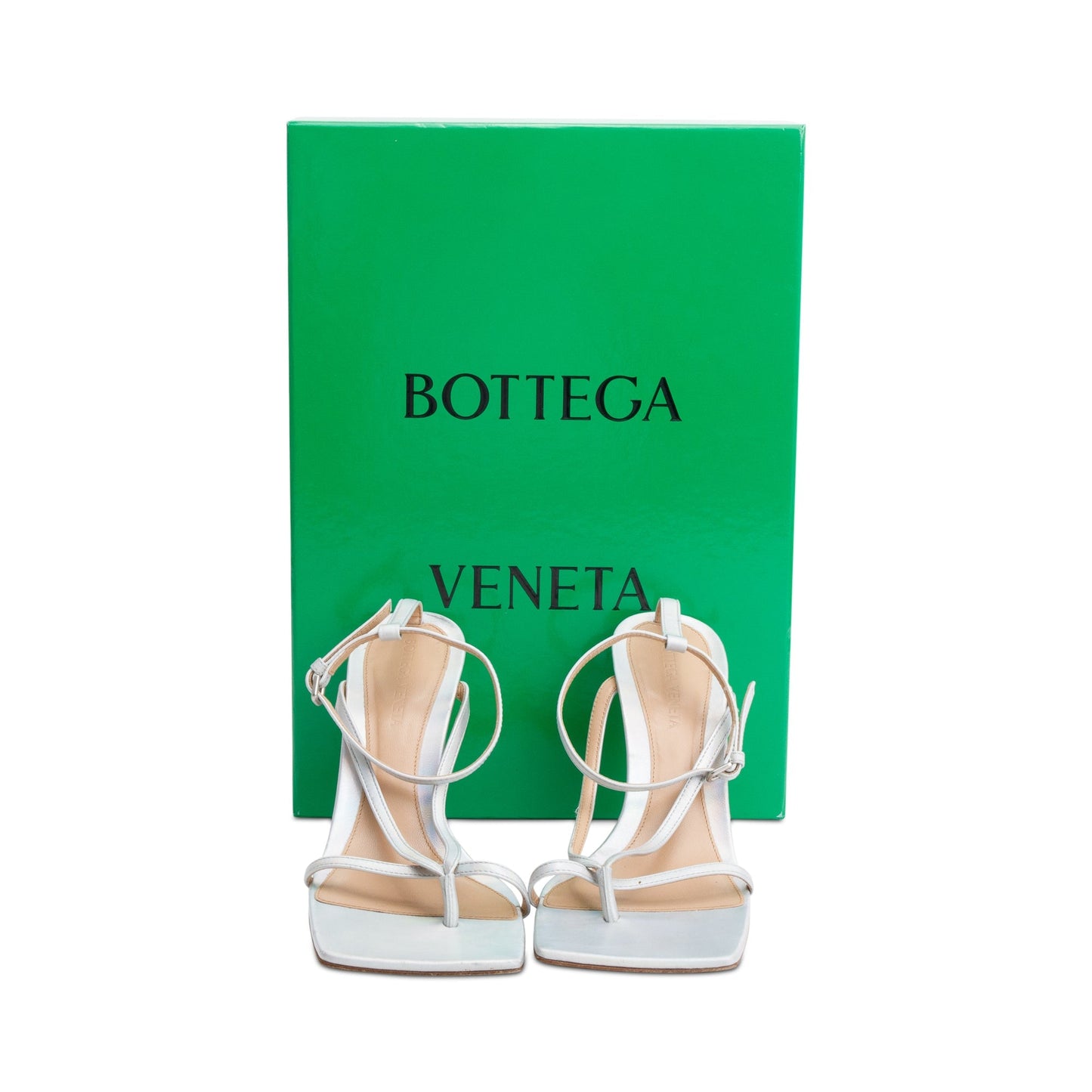 Bottega Veneta Silver Iridescent Nappa Stretch Strap Sandals, Size 37.5