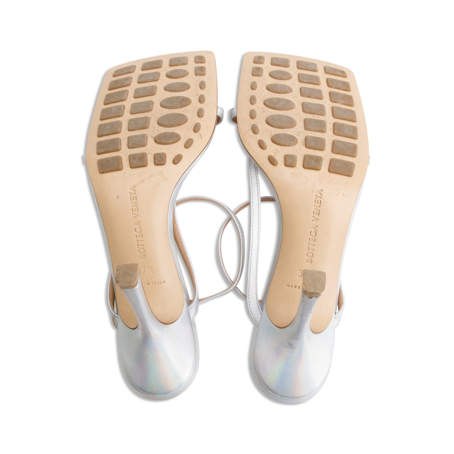 Bottega Veneta Silver Iridescent Nappa Stretch Strap Sandals, Size 37.5
