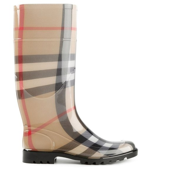 BURBERRY BEIGE HO  CHECK RUBBER LISSON RAIN BOOTS