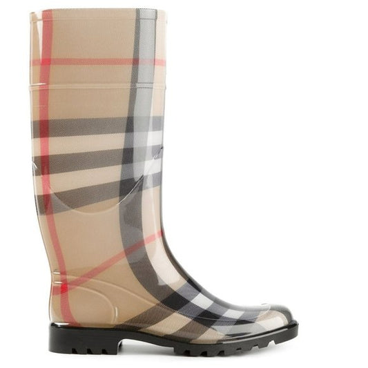 BURBERRY BEIGE HO  CHECK RUBBER LISSON RAIN BOOTS