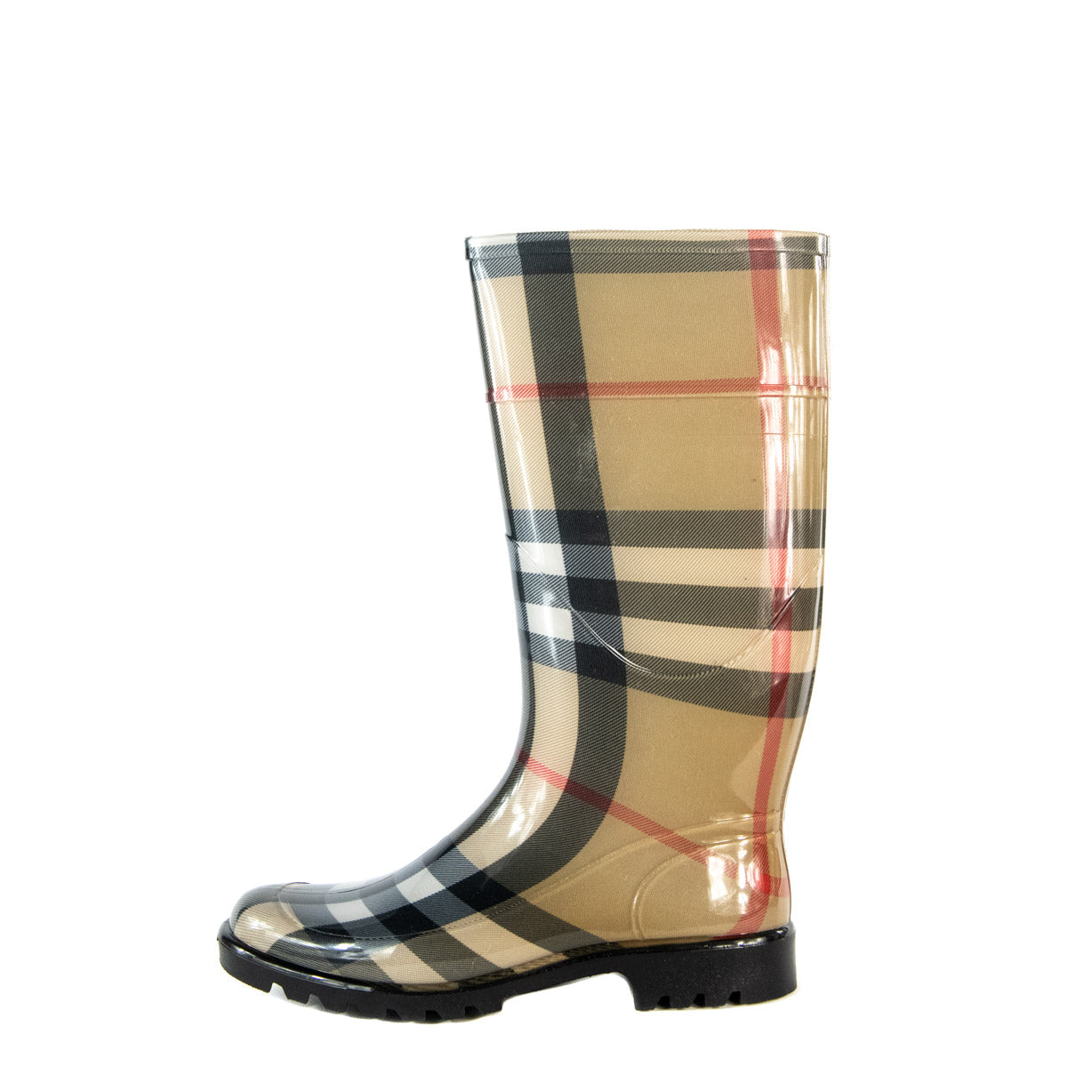 BURBERRY BEIGE HO  CHECK RUBBER LISSON RAIN BOOTS