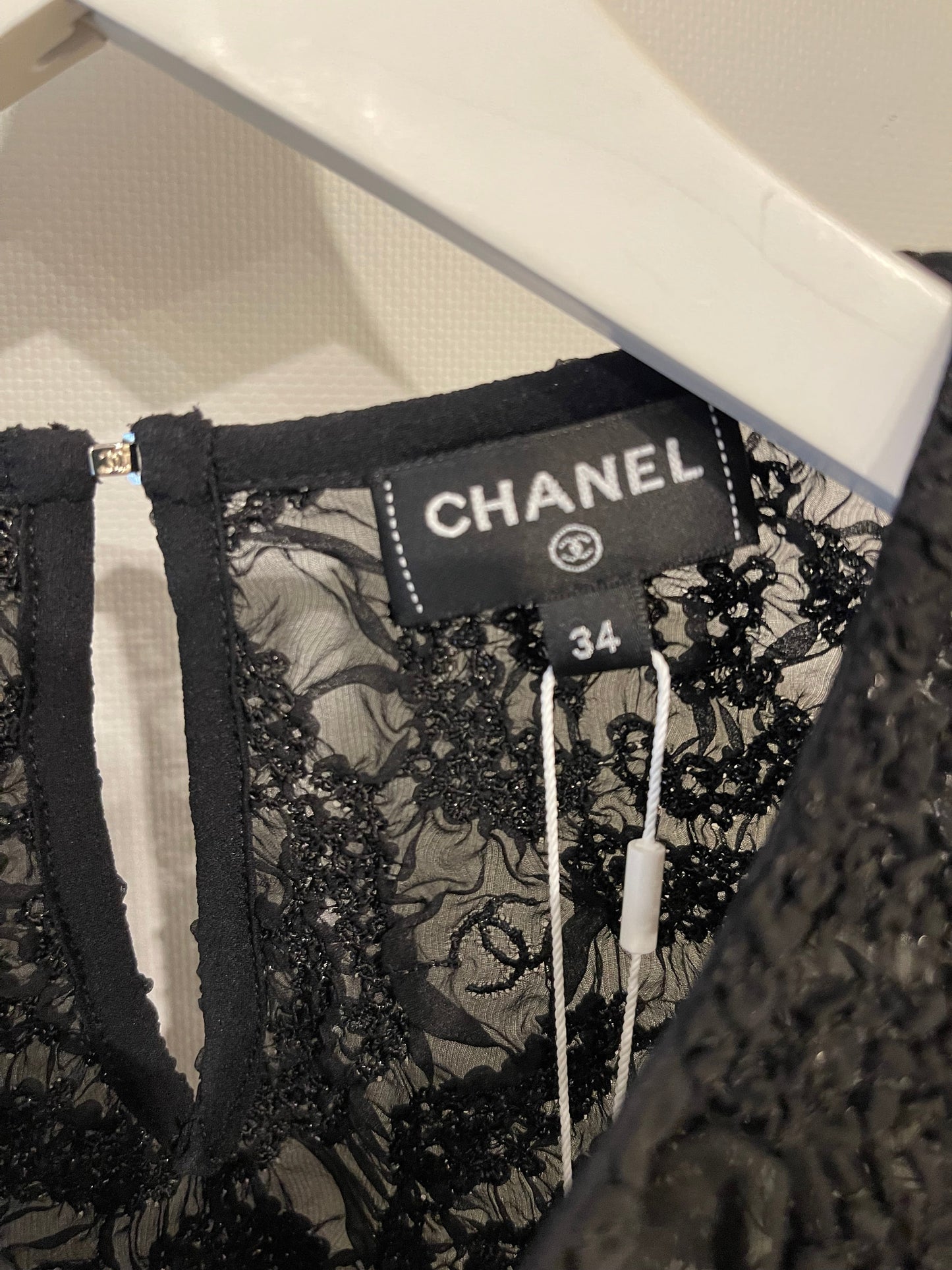 Chanel Black Lace Tulle Top and Cyclist Shorts Set with Camelia Details and Crystal CC Logos Size FR 34 (UK 6)