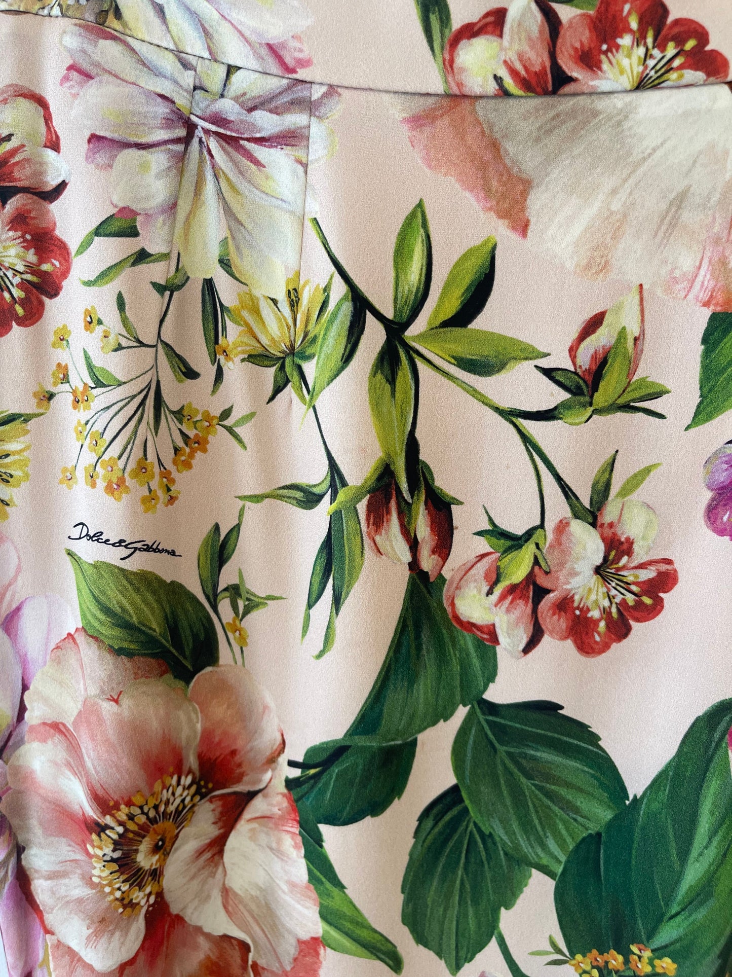 Dolce Gabbana Pink Silk Floral Print Top and Midi Skirt Set Size IT 40 (UK 8)
