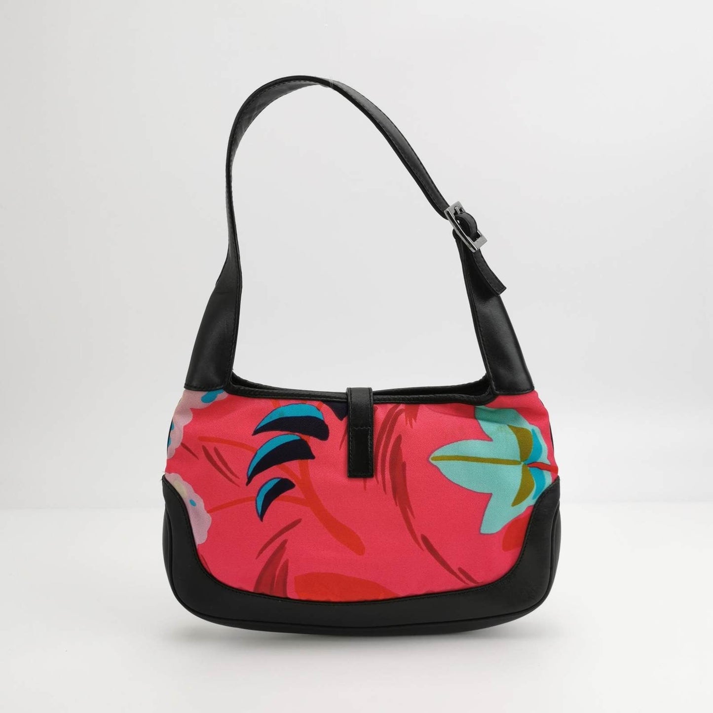 Gucci Jackie   Mini Multicolor Floral Canvas Black Leather Shoulder Bag