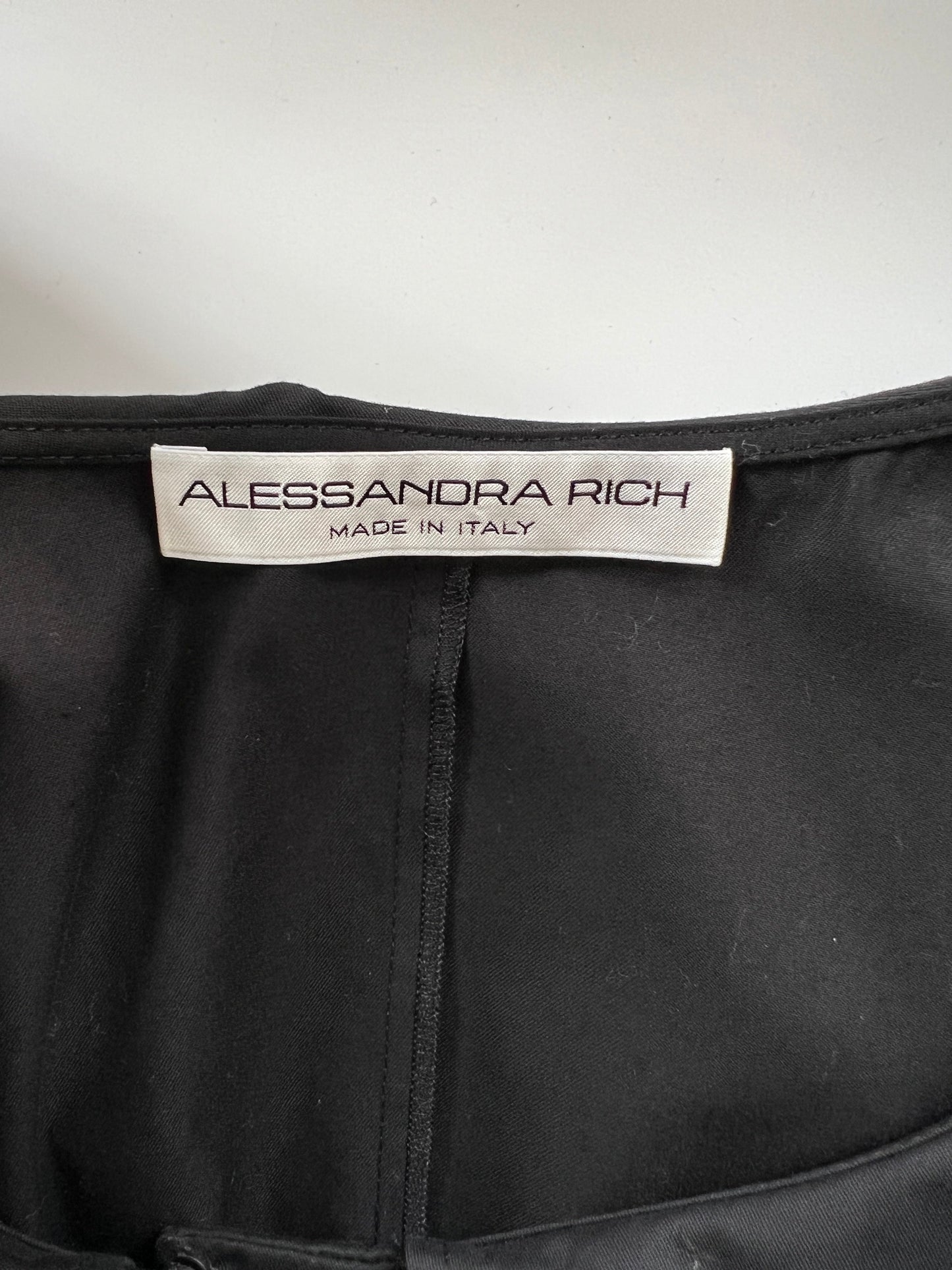 Alessandra Rich Black Mini Dress with Bow Neckline and Belt Detailing Size IT 40 (UK 8)