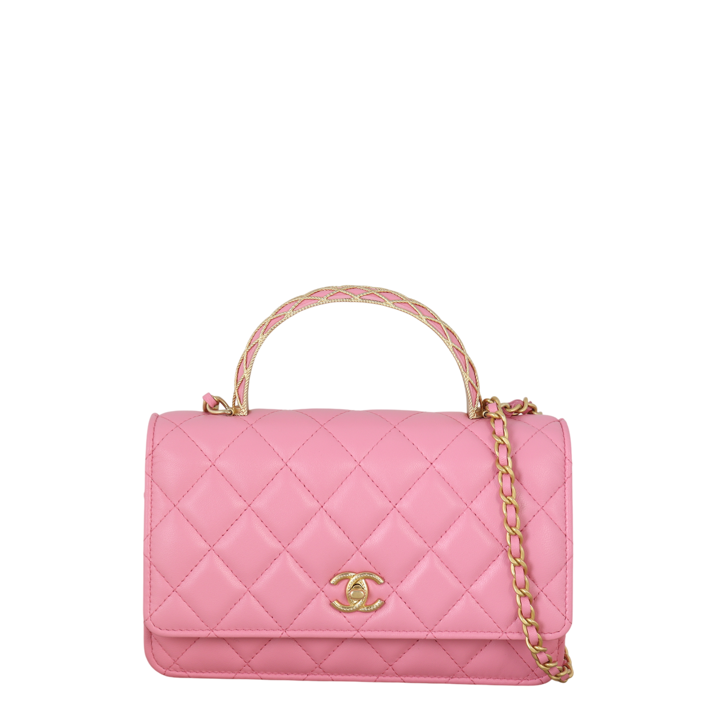 Chanel Metal Quilted Top Handle Wallet on Chain