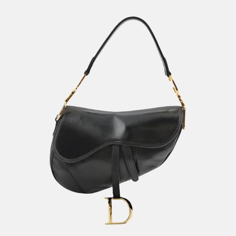 Dior Saddle   2000 Goatskin Leather Black with Gold Hardware