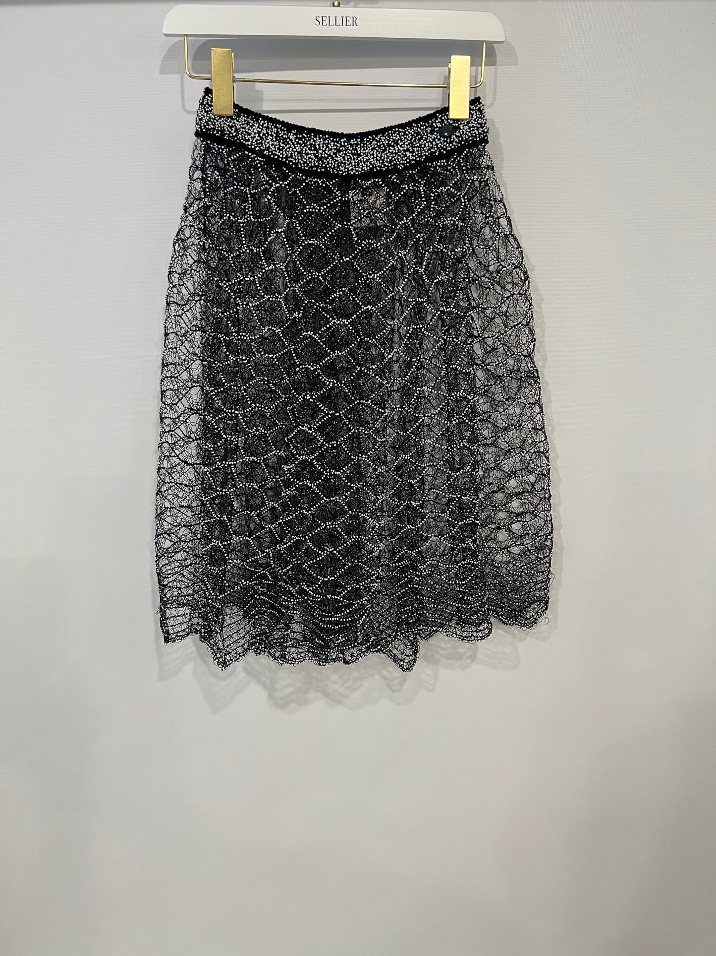 Chanel Spring 2018 Black and Pearl Metallic Caged Top and Skirt Set Size FR 34 (UK 6)