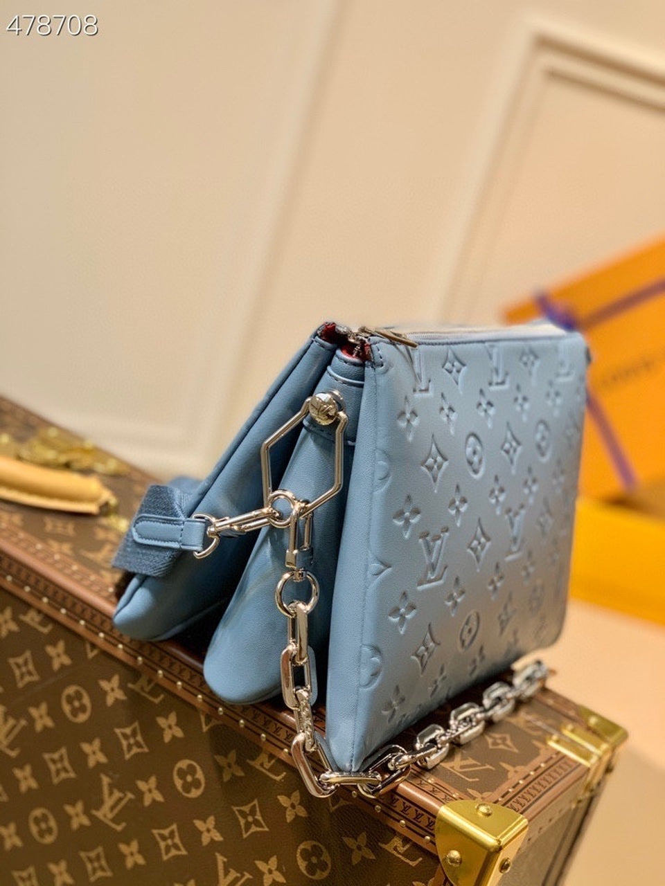 Top Quality Coussin PM Monogram Embossed Puffy Light Blue For Women, Womens Handbags, Shoulder And Crossbody Bags 10.2in/26cm Top Quality