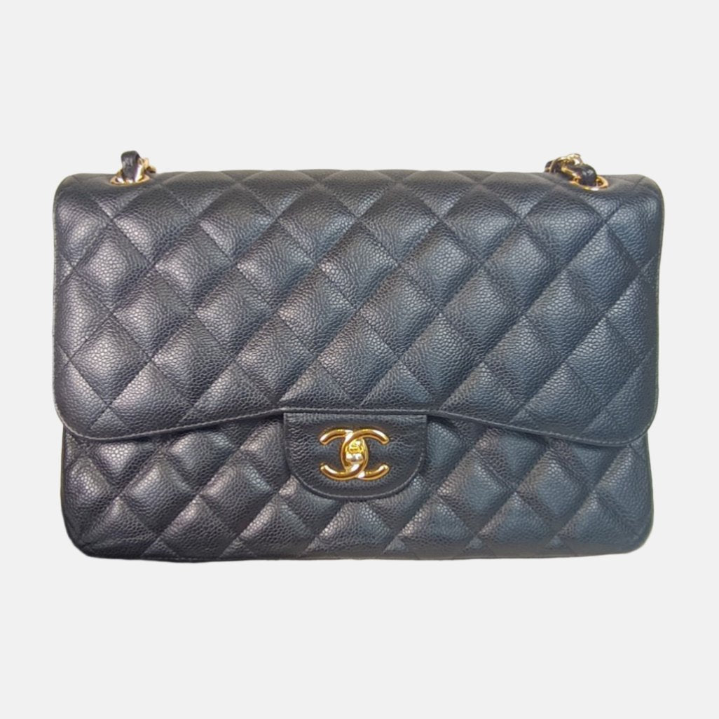 Chanel Classic Flap Jumbo Black Caviar Leather Double Flap with Gold Hardware, 2012