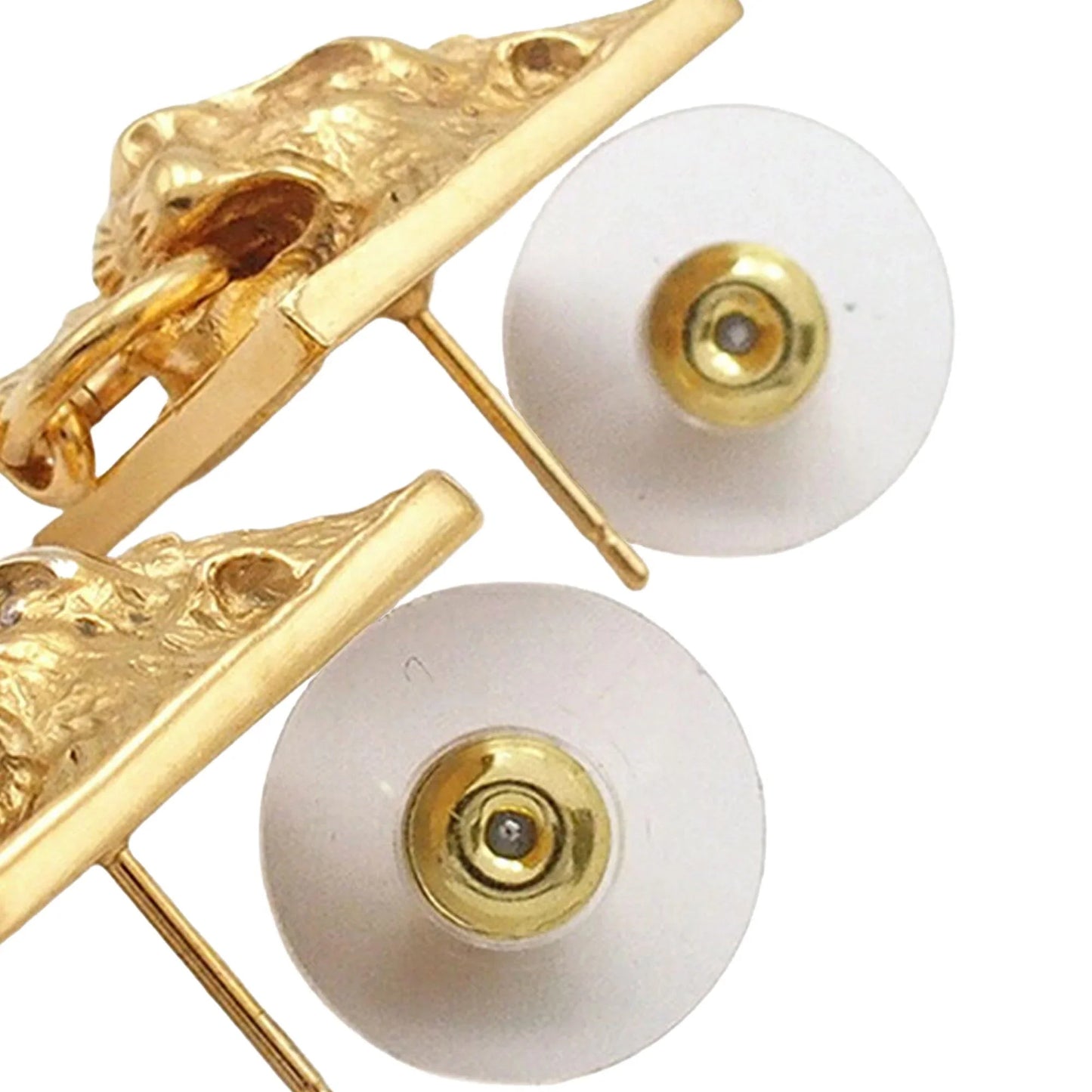 Gold Chanel Gold Plated Lion Head CC Drop Push Back Earrings