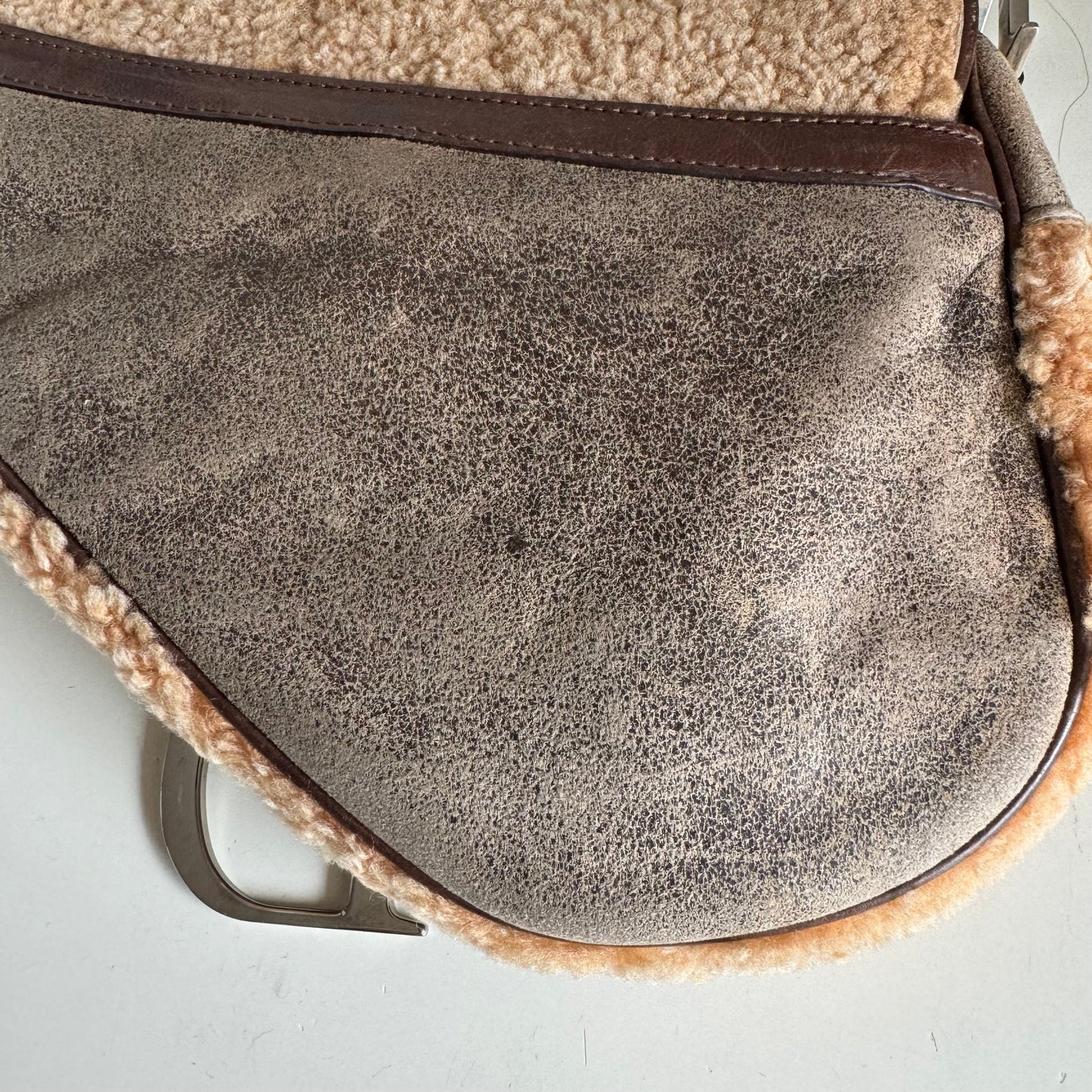 Dior Saddle   Shoulder Bag Shearling Brown and While