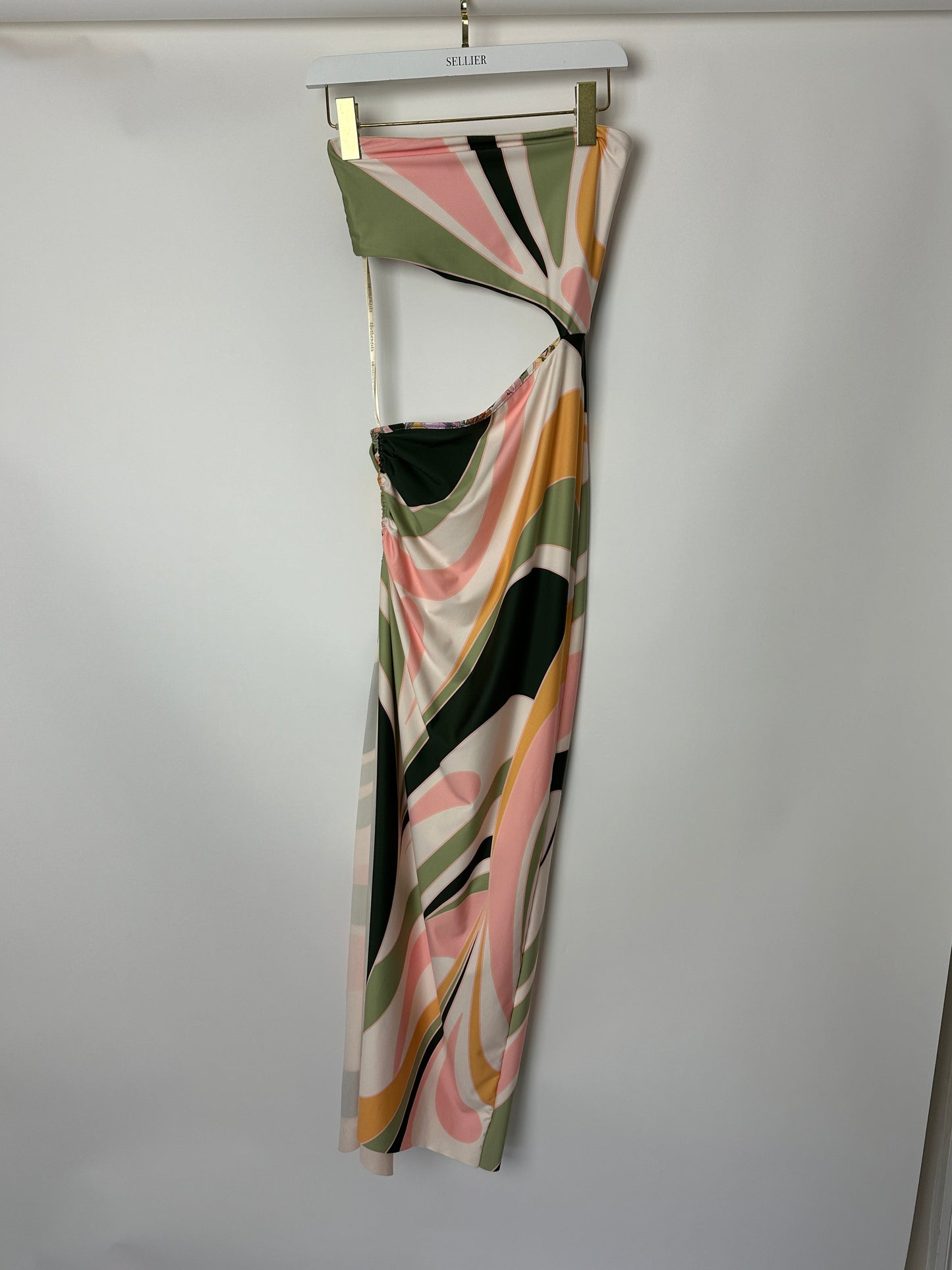 Agua Bendita Pink Orange and Green One Shoulder Cut Out Midi Dress Size S (UK 8)