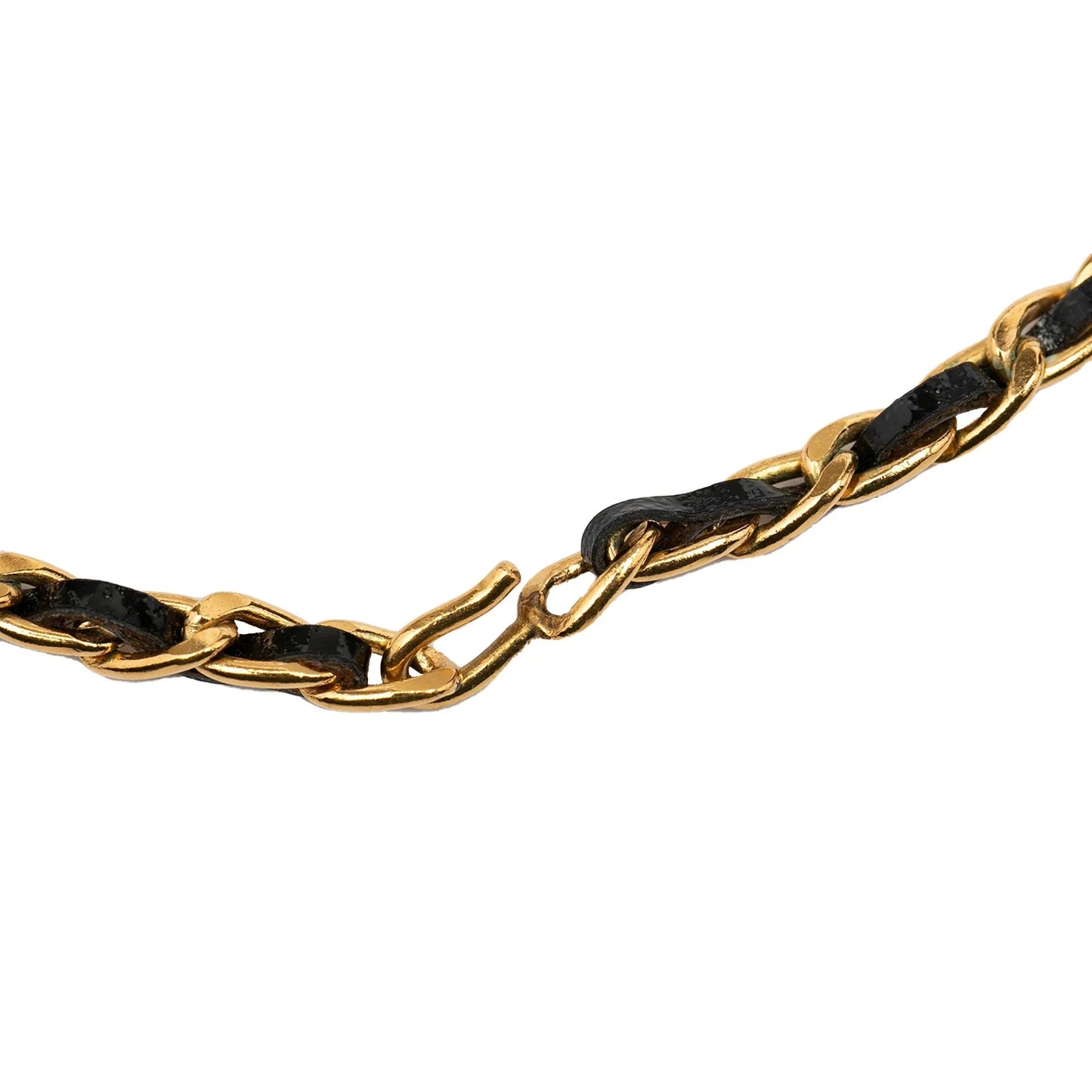 Gold Chanel Leather and Gold Plated Medallion Bow Pendant Necklace