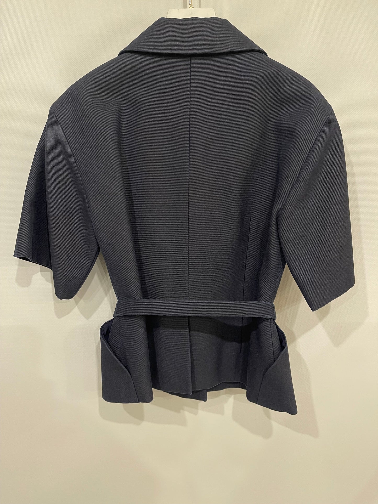 Christian Dior Navy Short-Sleeve Blazer Top With Belt Detail Size FR 34 (UK 6)