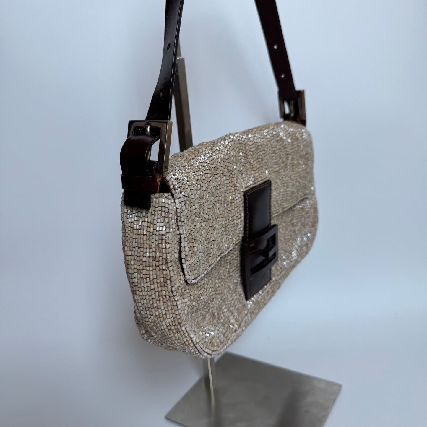 Fendi Baguette   Shoulder bag with Glitter Beige Beads