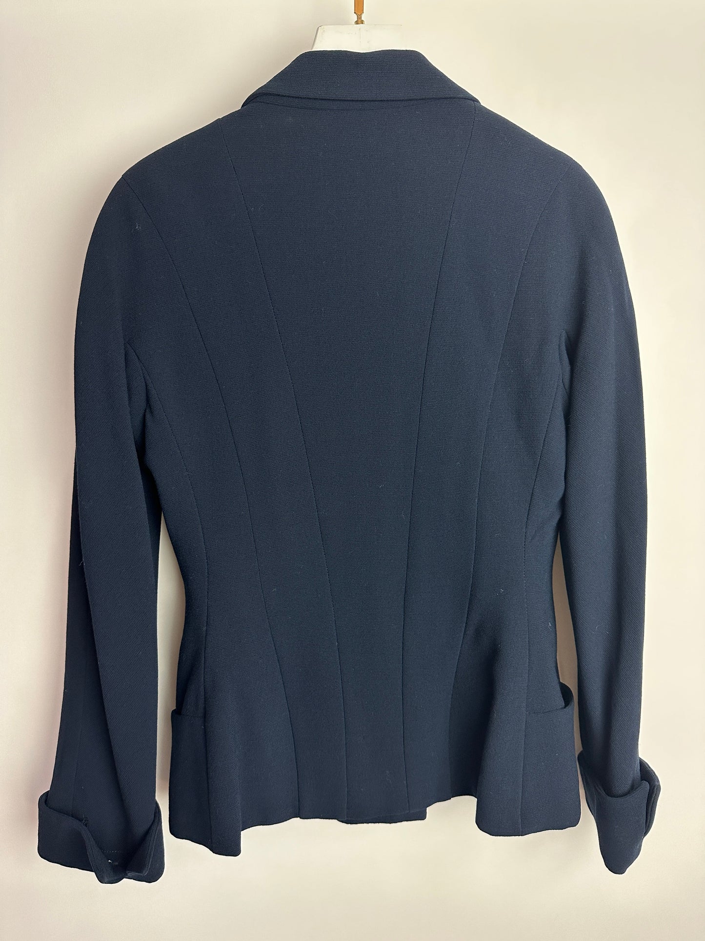 Chanel   Navy Double Breasted Wool Blazer Jacket and Skirt Set with Gold CC Logo Button Detail FR 38 (UK 10)