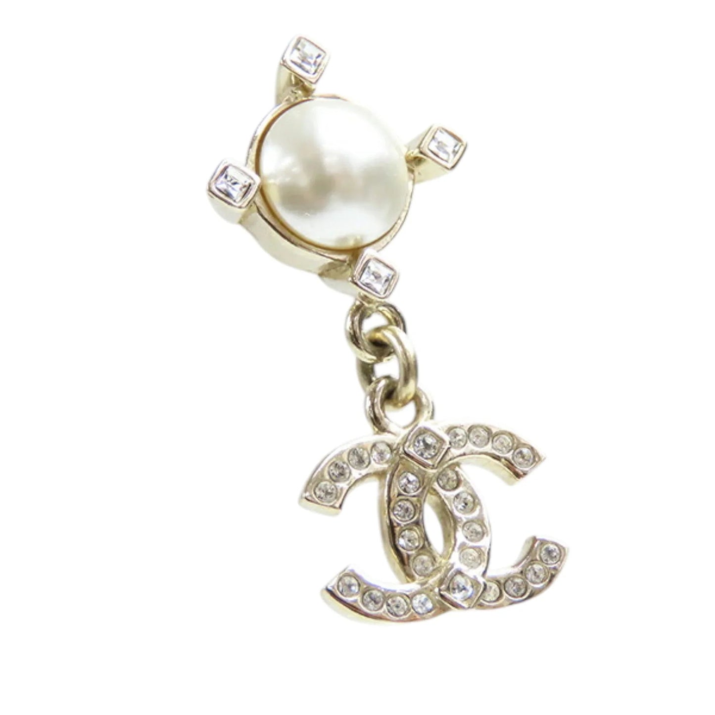 Gold Chanel CC Gold Plated Faux Pearl Swing Push Back Earrings