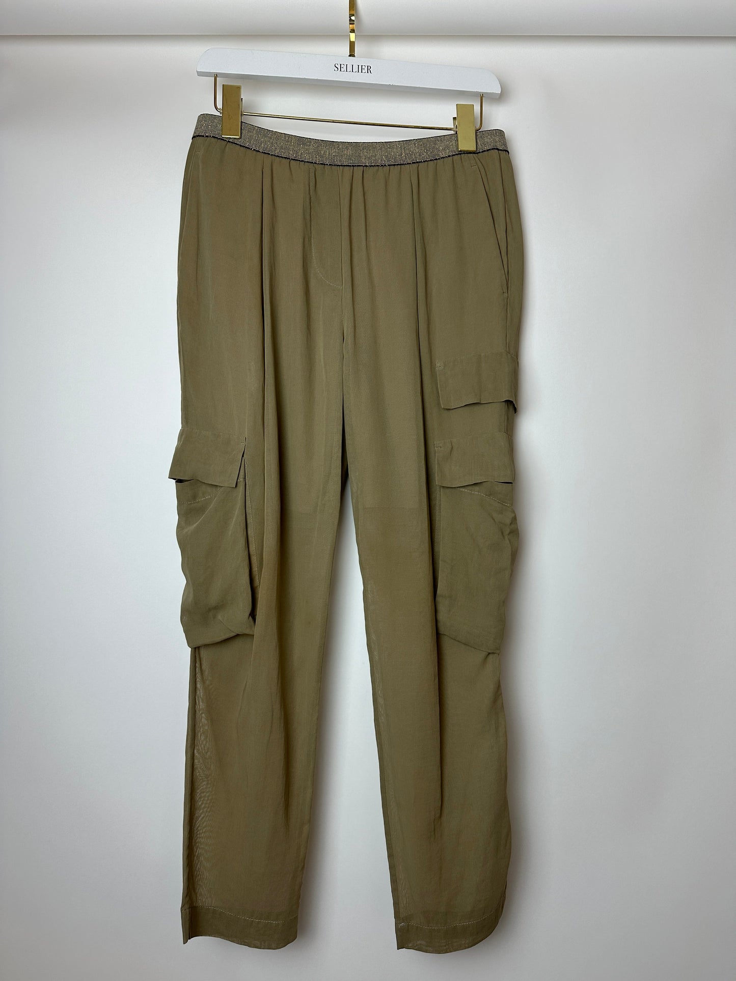 Brunello Cucinelli Taupe Sheer Organza Explorer Cargo Tro rs Size IT 40 (UK 8)