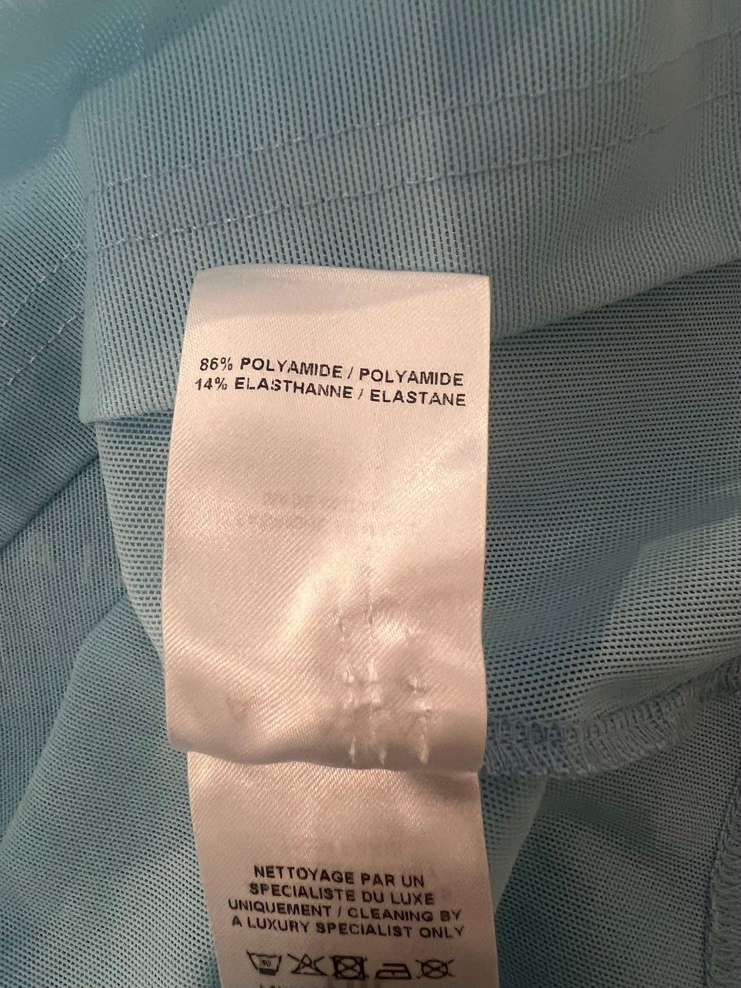Alaia Light Blue Mesh Short-Sleeved Top with White Logo Detail Size FR 40 (UK 12)