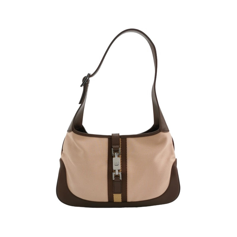 Gucci Jackie   Small Brown Leather and Fabric Silver Hardware