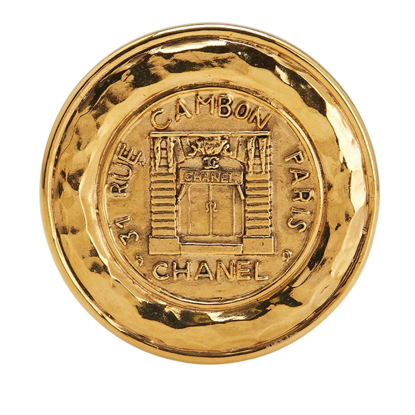 Gold Chanel Gold Plated 31 Rue Cambon Round Brooch